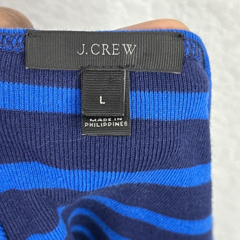 J.Crew Shirt Women Large Blue Striped Bell Sleeve Casual Preppy Coastal Nautical - Picture 7 of 8